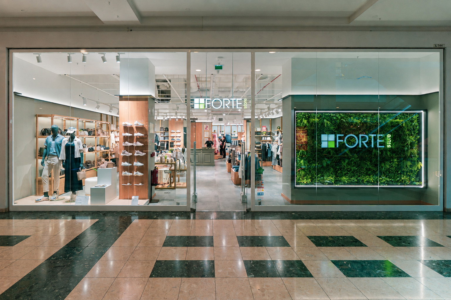 Fachada contemporânea de uma loja Forte Store